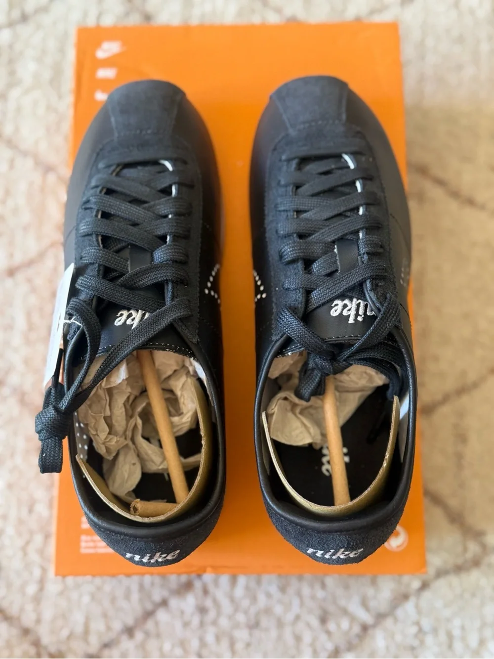 Nike Cortez Leather Women’s 8 Black Gum Perforated Swoosh Sneakers New
